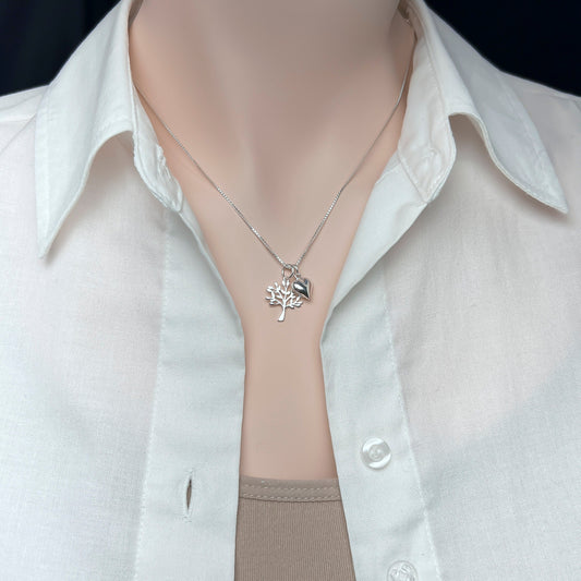 Sterling Silver Tree of Life Necklace with Puffed Heart Charm, Family Tree Necklace, Mom Birthday Gift, Grandmother Christmas Gift Necklace