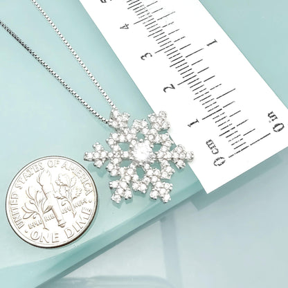 Sterling Silver Snowflake Necklace for Women, Snowflake Pendant with Cubic Zirconia Crystals, Winter Jewelry