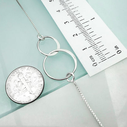 Interlocking Circle Necklace, Sterling Silver Double Ring Pendant Necklace, Two Circle Jewelry