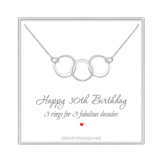 30th Birthday Necklace Three Rings for Three Decades Gift