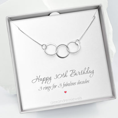 30th Sterling Silver Interlocking Circles Birthday Gift Necklace for Women