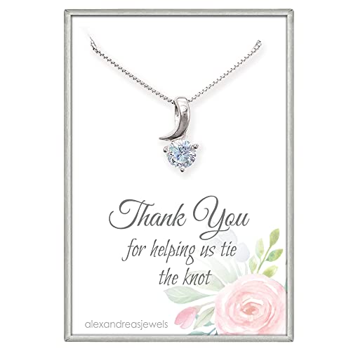 Sterling Silver Crystal Necklace, Thank You for Helping Us Tie The Knot Necklace, Bridesmaid Gift Necklace, Maid of Honor Proposal Gift Necklace, Bridal Party Jewelry