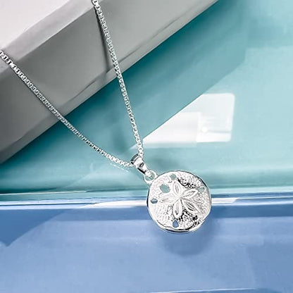 Sand Dollar Necklace, Sterling Silver Sand dollar Necklace for Women, Beach Charm Pendant Necklace