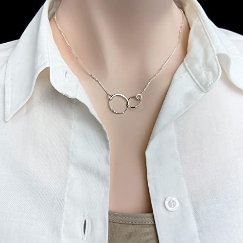 Double Ring Necklace, 925 Sterling Silver Two Interlocking Circles, Mother Daughter Best Friend Birthday, Mother's Day, Valentine's Day, Christmas Present (aunt and niece - silver)