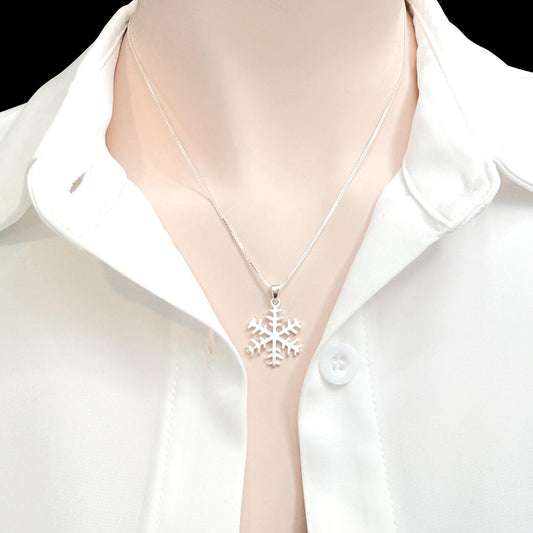 Sterling Silver Snowflake Necklace, Christmas Jewelry, Simple and Minimalist Winter Holiday Necklace