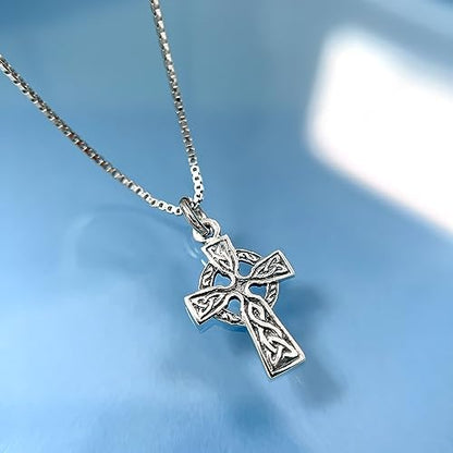 Tiny and Dainty Sterling Silver Celtic Cross Pendant Necklace for Women, Celtic Knot Cross Jewelry Religious Necklace for Teens