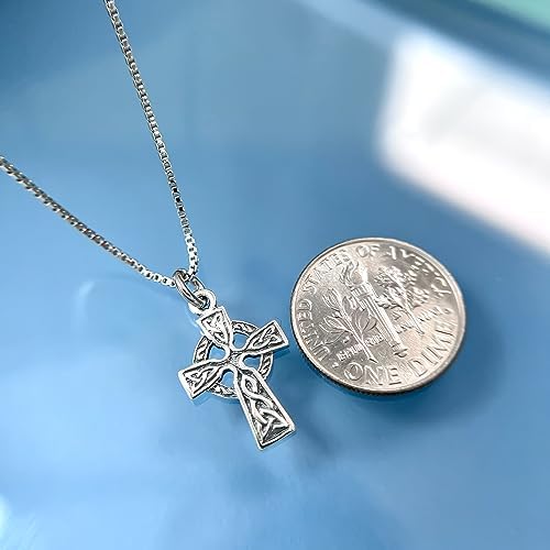 Tiny and Dainty Sterling Silver Celtic Cross Pendant Necklace for Women, Celtic Knot Cross Jewelry Religious Necklace for Teens