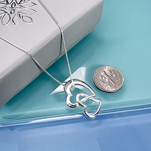 Sterling Silver Double Heart Necklace, Grandmother Birthday Gift, Mother's Day Gift Necklace for Grandma, Grandmother Valentine's Day Gift Necklace