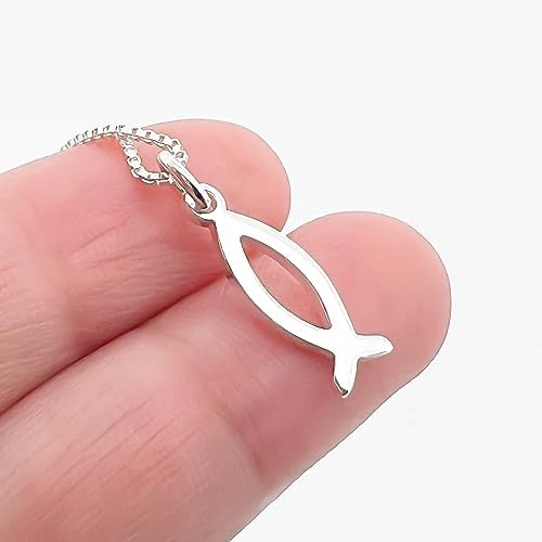 Very Tiny Delicate and Dainty Sterling Silver Ichthus Christian Fish Symbol Necklace, Christmas Baptism or Easter Gift Necklace