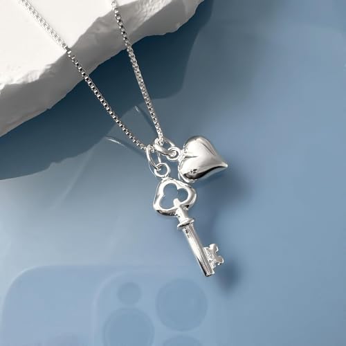 Heart and Key Necklace Silver