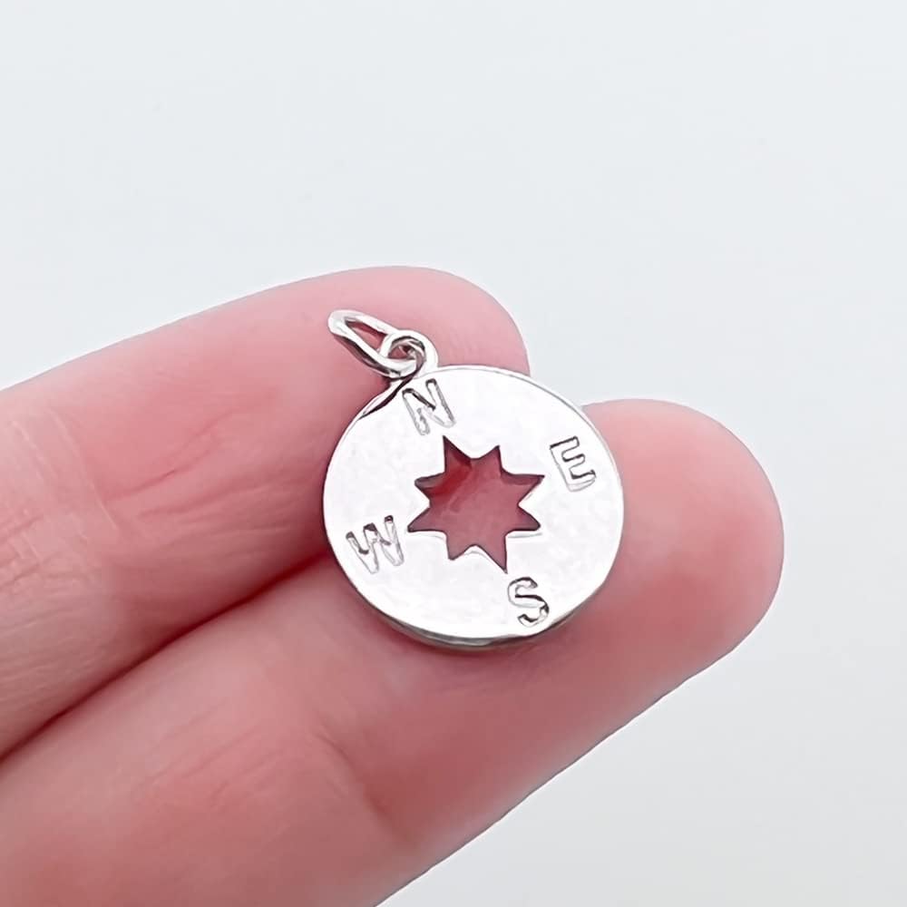 Sterling Silver Compass Necklace for Women, Cut-Out Compass Necklace, Wife Gift Necklace, Gift for Girlfriend, Graduate Gift, Retiree Gift