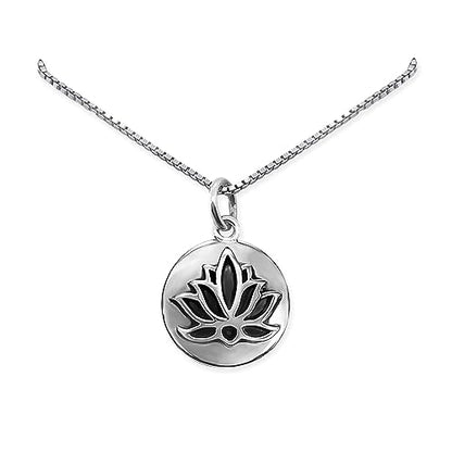 Lotus Flower Necklace for Women, Sterling Silver Lotus Necklace with Oxidized Finish, Motivational Necklace, Inspirational Necklace, Yoga Jewelry