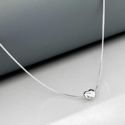 Very Tiny and Dainty Sterling Silver Floating Puffed Heart Necklace for Women Teen Girls, Dainty Minimalist Floating Heart Choker Necklace, Wife Girlfriend Daughter Birthday Gift