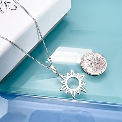 Mother's Day Gift Necklace for Mom Wife Grandmother Sun Necklace, Sterling Silver Sun Pendant Necklace for Women Sunburst Necklace Mothers Day Present