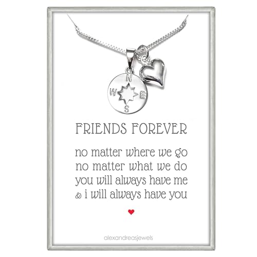 Compass Necklace for Women, Sterling Silver Compass Necklace, Friends Forever Necklace, Best Friend Graduation Going Away Gift, Farewell Gift Necklace for Friends