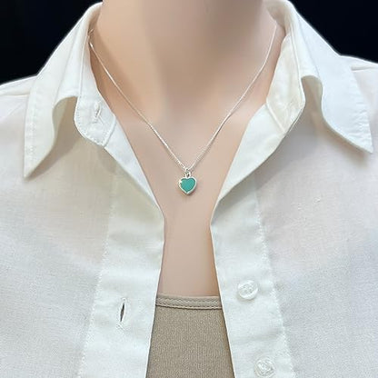 Sterling Silver Turquoise Heart Necklace for Women, 925 Silver Turquoise Heart Pendant Necklace, Layering Necklace, Birthday Gift Necklace