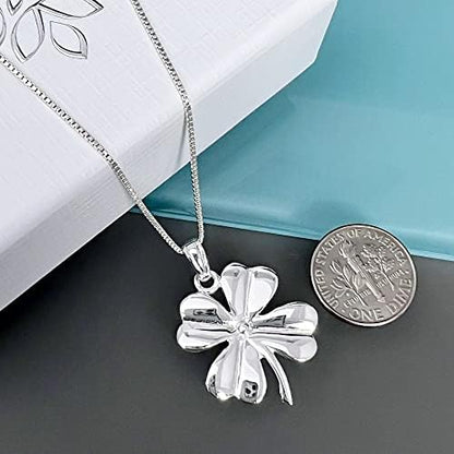 Large Sterling Silver Four Leaf Clover Pendant Necklace, St. Patrick's Day Gift Necklace, Clover Leaf Necklace, Shamrock Irish Good Luck Necklace