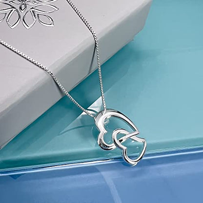 Sterling Silver Double Heart Necklace, Grandmother Birthday Gift, Mother's Day Gift Necklace for Grandma, Grandmother Valentine's Day Gift Necklace