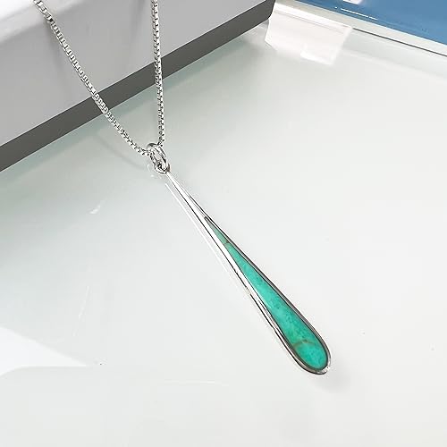 925 Sterling Silver Turquoise Long Drop Necklace for Women, Turquoise Pendant Necklace, Birthday Gift Jewelry