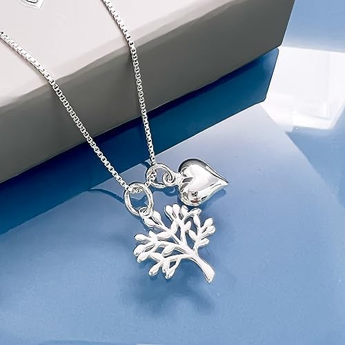 Mothers Day Gift from Sterling Silver Tree of Life Necklace with Puffed Heart Charm Wife Birthday Gift from Husband Grandmother Gift for Mother's Day Mom Gift Necklace