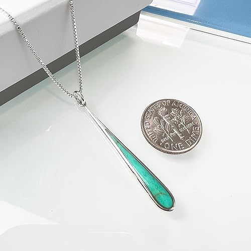 925 Sterling Silver Turquoise Long Drop Necklace for Women, Turquoise Pendant Necklace, Birthday Gift Jewelry