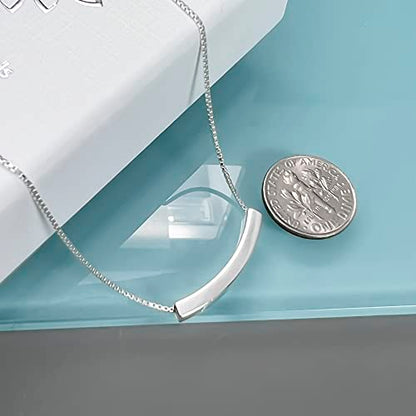 Sterling Silver Curved Tube Bar Necklace, Curved Bar Necklace for Women, Silver Balance Necklace, Layering Necklace