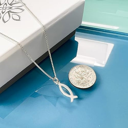 Very Tiny Delicate and Dainty Sterling Silver Ichthus Christian Fish Symbol Necklace, Christmas Baptism or Easter Gift Necklace