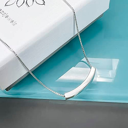 Sterling Silver Curved Tube Bar Necklace, Curved Bar Necklace for Women, Silver Balance Necklace, Layering Necklace