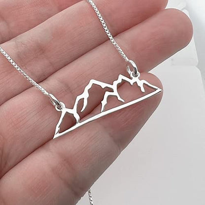 Sterling Silver Mountain Necklace, Adventure Awaits, Travel Necklace, Retirement Gift Necklace