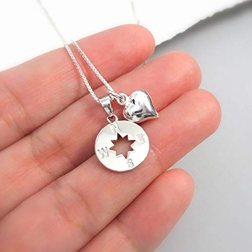 Compass Necklace for Women, Sterling Silver Compass Necklace, Friends Forever Necklace, Best Friend Graduation Going Away Gift, Farewell Gift Necklace for Friends