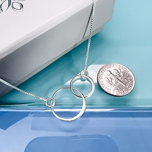 Double Ring Necklace, 925 Sterling Silver Two Interlocking Circles, Mother Daughter Best Friend Birthday, Mother's Day, Valentine's Day, Christmas Present (aunt and niece - silver)