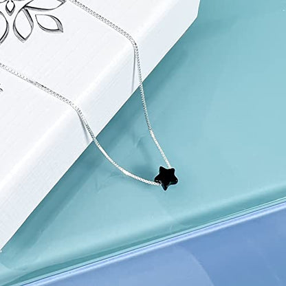 Tiny Delicate and Dainty Sterling Silver Black Onyx Star Necklace, Birthday Gift Necklace, Floating Star Necklace, Black Onyx Necklace, Black Star Choker Necklace