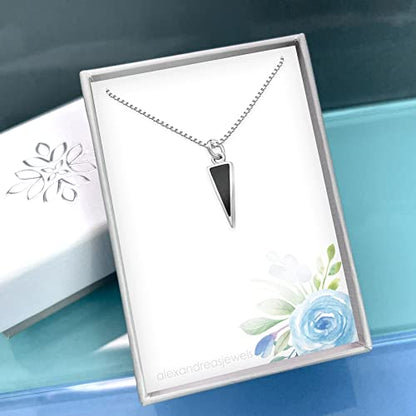 Black Onyx Triangular Drop Necklace for Women, Sterling Silver Black Onyx Triangle Drop Necklace, Minimalist Layering Necklace