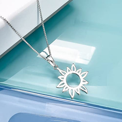 Sun Necklace, Sterling Silver Sun Pendant Necklace for Women, Sunburst Necklace