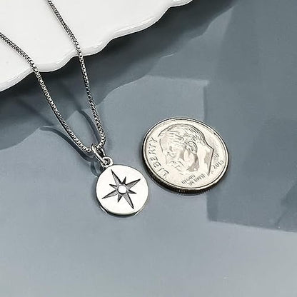 Small and Dainty Sterling Silver North Star Compass Necklace for Women, Travel Necklace, Graduation Gift Necklace, Daughter Gift Necklace, Gift Necklace for Wife