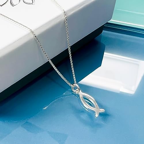 Very Tiny Delicate and Dainty Sterling Silver Ichthus Christian Fish Symbol Necklace, Christmas Baptism or Easter Gift Necklace