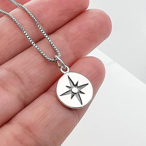 Small and Dainty Sterling Silver North Star Compass Necklace for Women, Travel Necklace, Graduation Gift Necklace, Daughter Gift Necklace, Gift Necklace for Wife