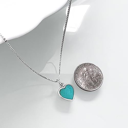 Sterling Silver Turquoise Heart Necklace for Women, 925 Silver Turquoise Heart Pendant Necklace, Layering Necklace, Birthday Gift Necklace