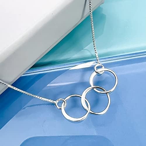 Sterling Silver Three Ring Necklace, 3 Interlocking Rings Necklace, Sisters Necklace, Mother Daughter Granddaughter Necklace, 30th Birthday Necklace, Anniversary Gift, Three Circle Necklace