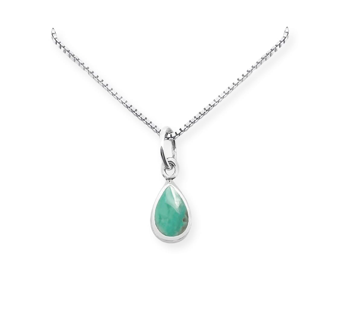 Very Tiny and Dainty 925 Sterling Silver Turquoise Teardrop Necklace for Women, Simple Silver Turquoise Tear Drop Pendant Necklace, Birthday Gift Layering Necklace