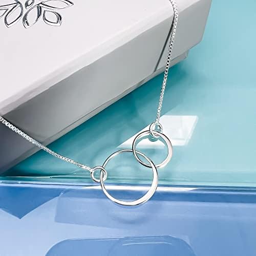 Double Ring Necklace, 925 Sterling Silver Two Interlocking Circles, Mother Daughter Best Friend Birthday, Mother's Day, Valentine's Day, Christmas Present (aunt and niece - silver)