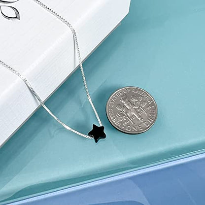 Tiny Delicate and Dainty Sterling Silver Black Onyx Star Necklace, Birthday Gift Necklace, Floating Star Necklace, Black Onyx Necklace, Black Star Choker Necklace