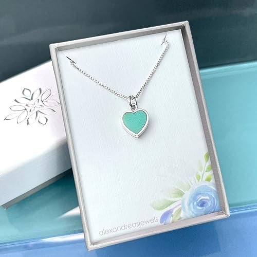 Sterling Silver Turquoise Heart Necklace for Women, 925 Silver Turquoise Heart Pendant Necklace, Layering Necklace, Birthday Gift Necklace