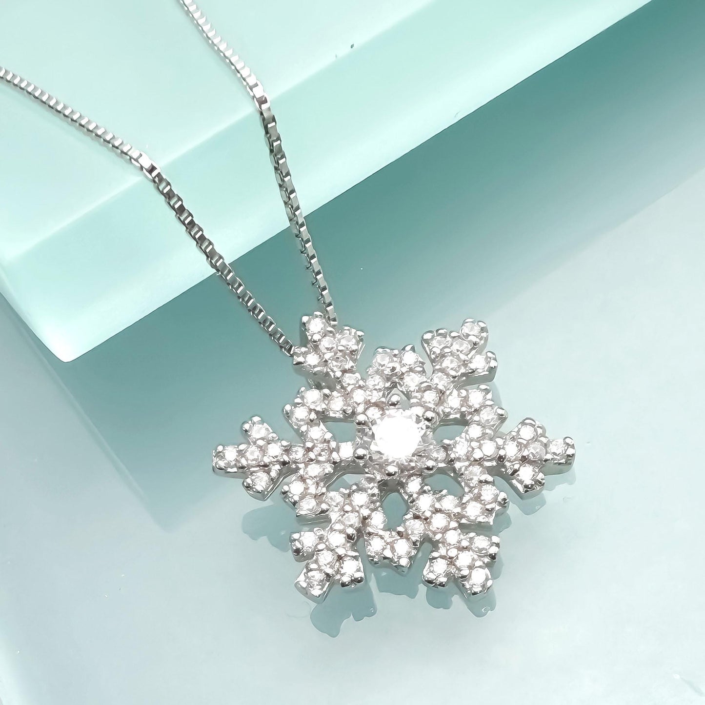 Sterling Silver Snowflake Necklace for Women, Snowflake Pendant with Cubic Zirconia Crystals, Winter Jewelry