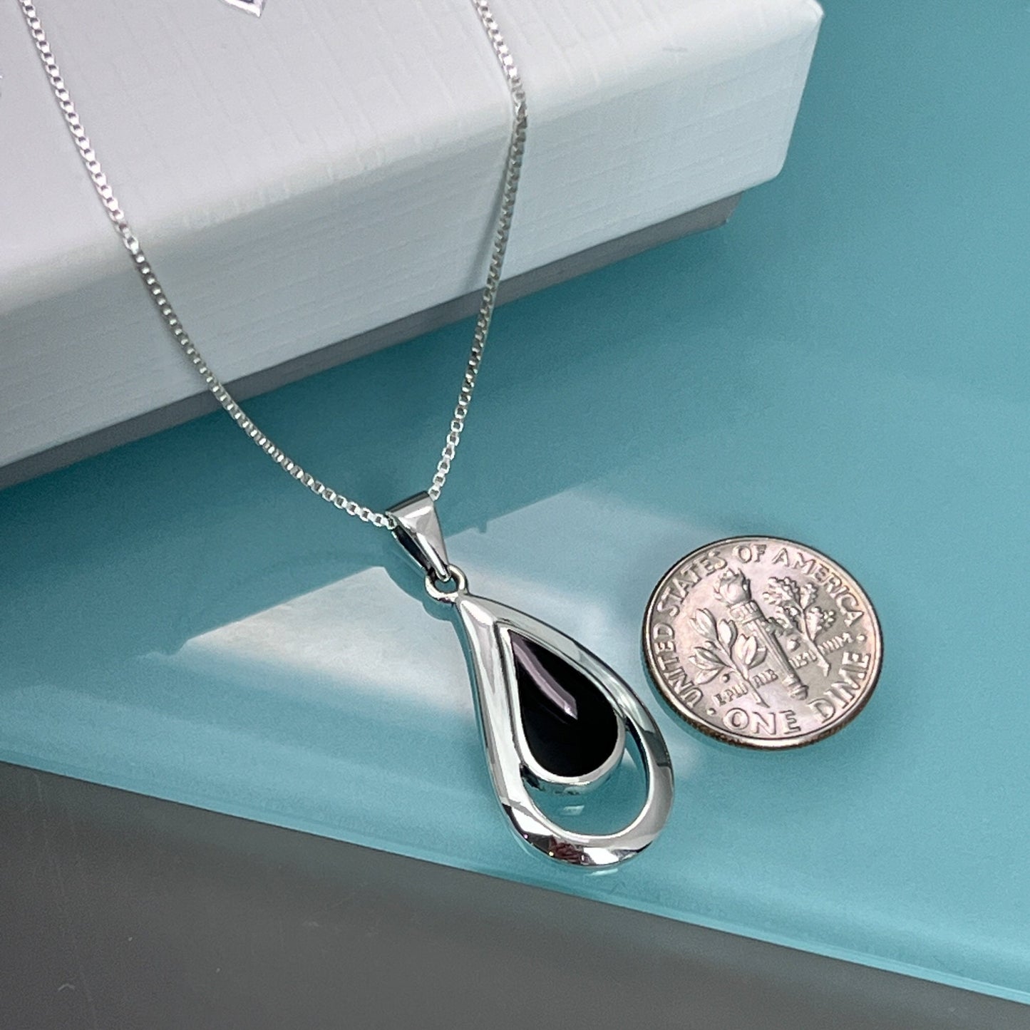 Sterling Silver Black Onyx Teardrop Necklace, Gift for Wife, Girlfriend Gift, Mom Gift Necklace, Anniversary Gift Necklace, Grandmother Gift