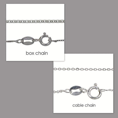 two different types of silver necklace chains: a box chain and a cable chain.