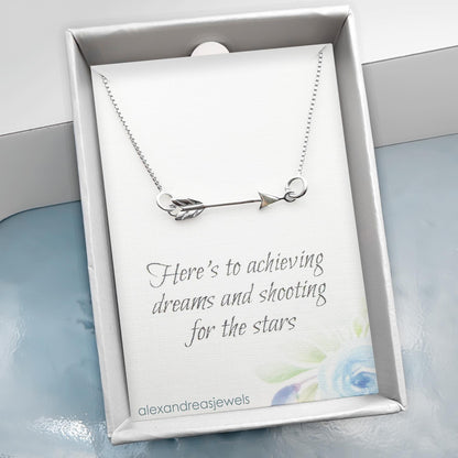 Sterling Silver Sideways Arrow Necklace, Graduation Gift