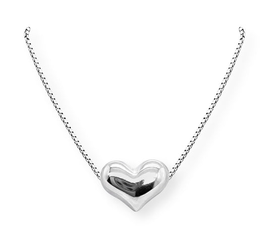 Heart Necklace for Women, Sterling Silver Floating Puffed Heart Necklace, Birthday or Valentine's Day Present for Mom, Wife, Girlfriend, or Daughter