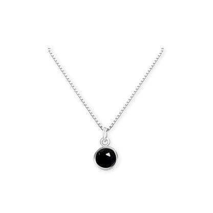 Black Onyx Necklace, Very Tiny Delicate and Dainty Sterling Silver Round Black Onyx Necklace for Women