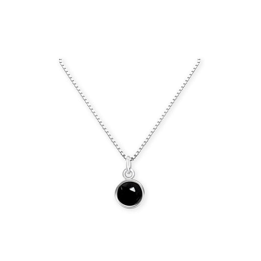 Black Onyx Necklace, Very Tiny Delicate and Dainty Sterling Silver Round Black Onyx Necklace for Women